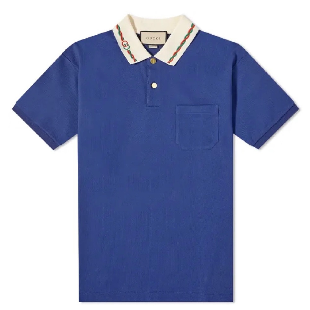 Gucci cotton piquet interlocking G polo shirt, navy, Lrg